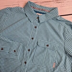 Columbia Bryce Canyon Stretch Long Sleeve Shirt Womens Medium Blue Gingham Check